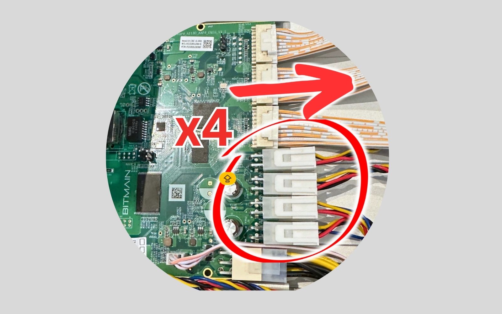 Four fan connectors on an Antminer control board